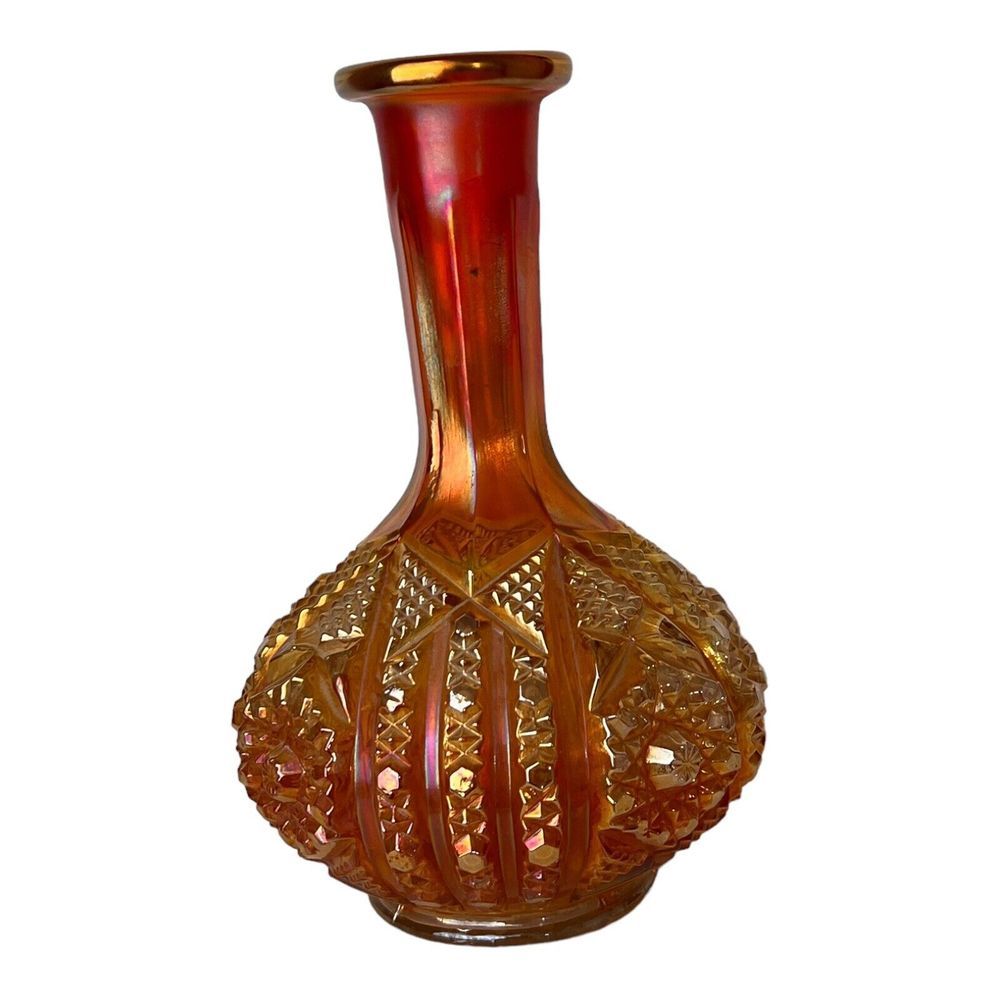 Carnival Glass Imperial Vintage Decanter/Vase Marigold Round Daisy & Button 8" H